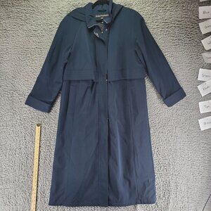 Fleet Street Jacket Womens Size 10 Teal Blue Trench Coat Button-Out Liner Hooded
